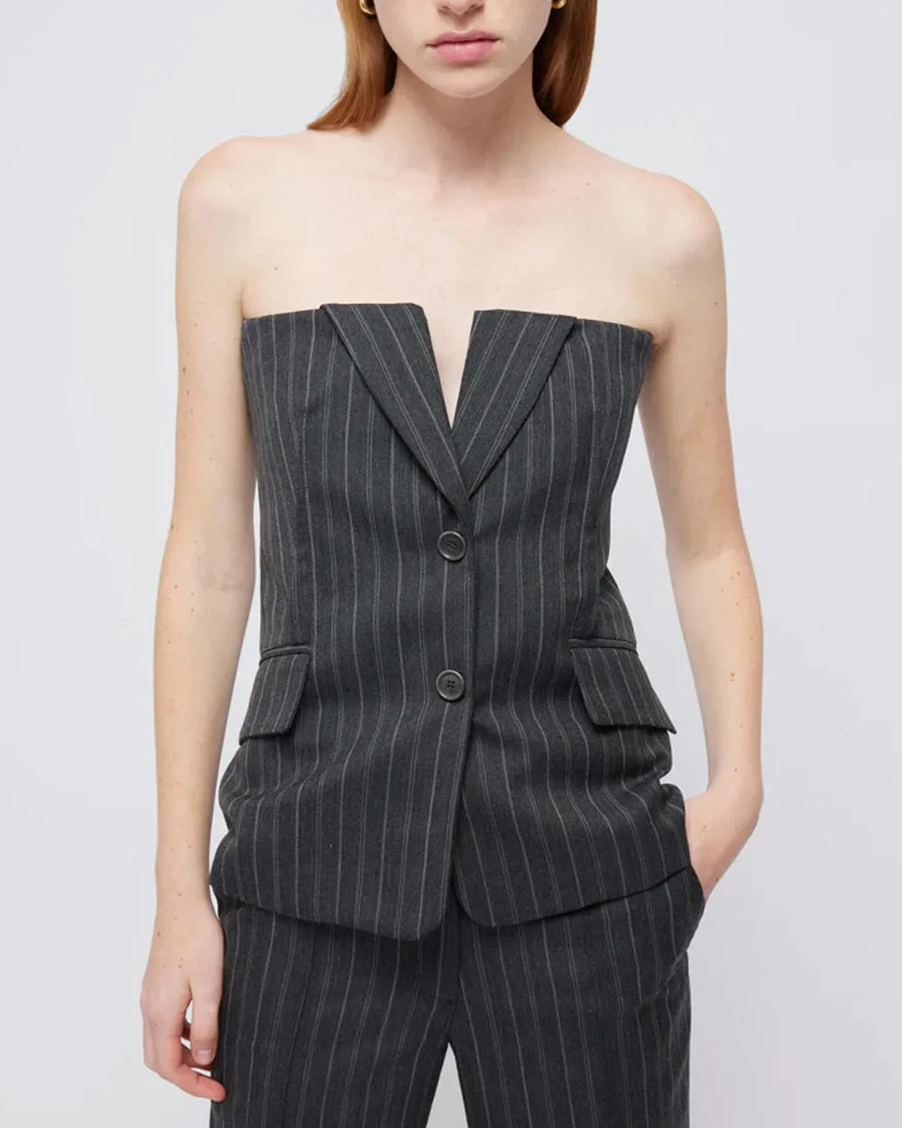 Grey Pinstripe Tailored Billie Bustier Top