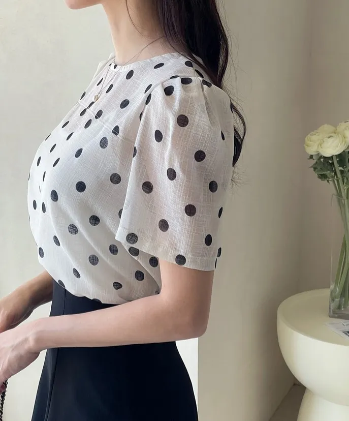 I AM MARI  |Dots Short Sleeves Shirts & Blouses