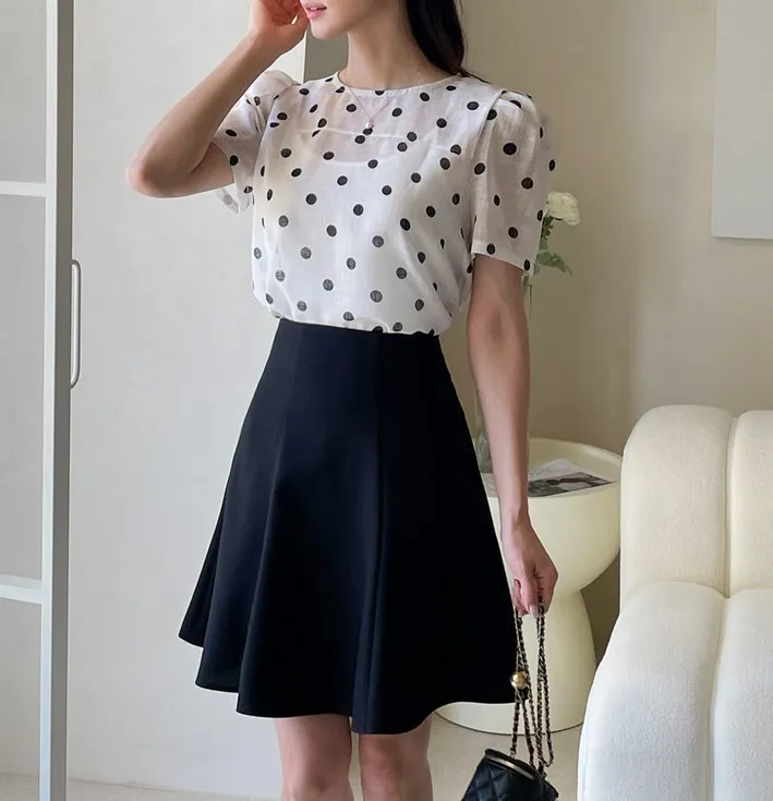 I AM MARI  |Dots Short Sleeves Shirts & Blouses