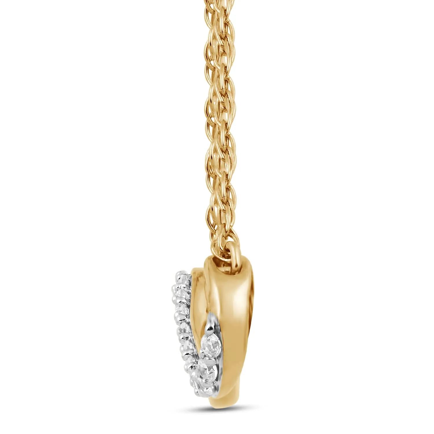 Jewelili 10K Yellow Gold With 1/10 CTTW Natural White Round Diamonds Infinity Pendant Necklace