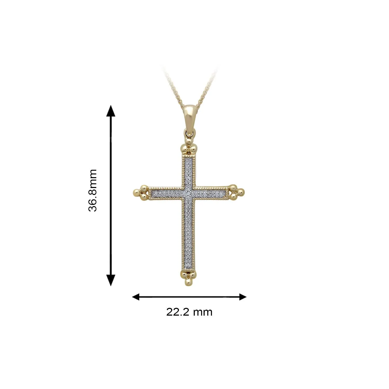 Jewelili 10K Yellow Gold with Natural White Diamonds Cross Pendant Necklace