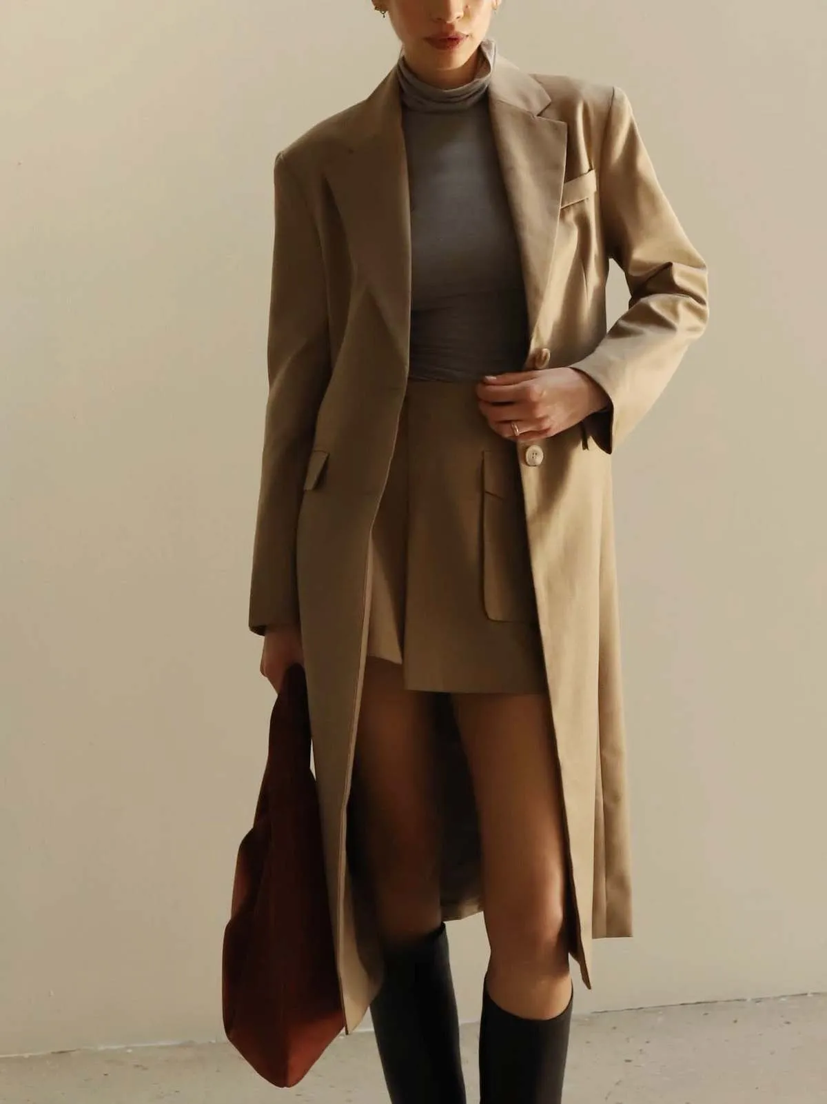 Long Blazer Coat - Taupe