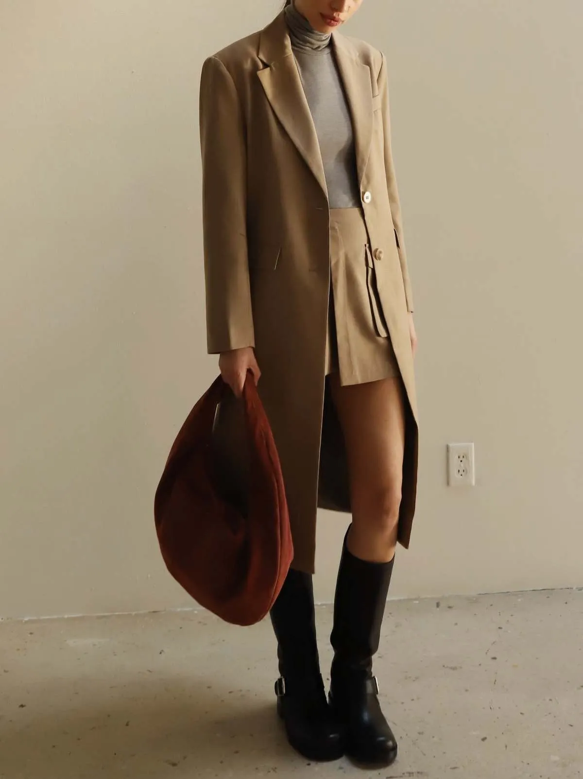 Long Blazer Coat - Taupe