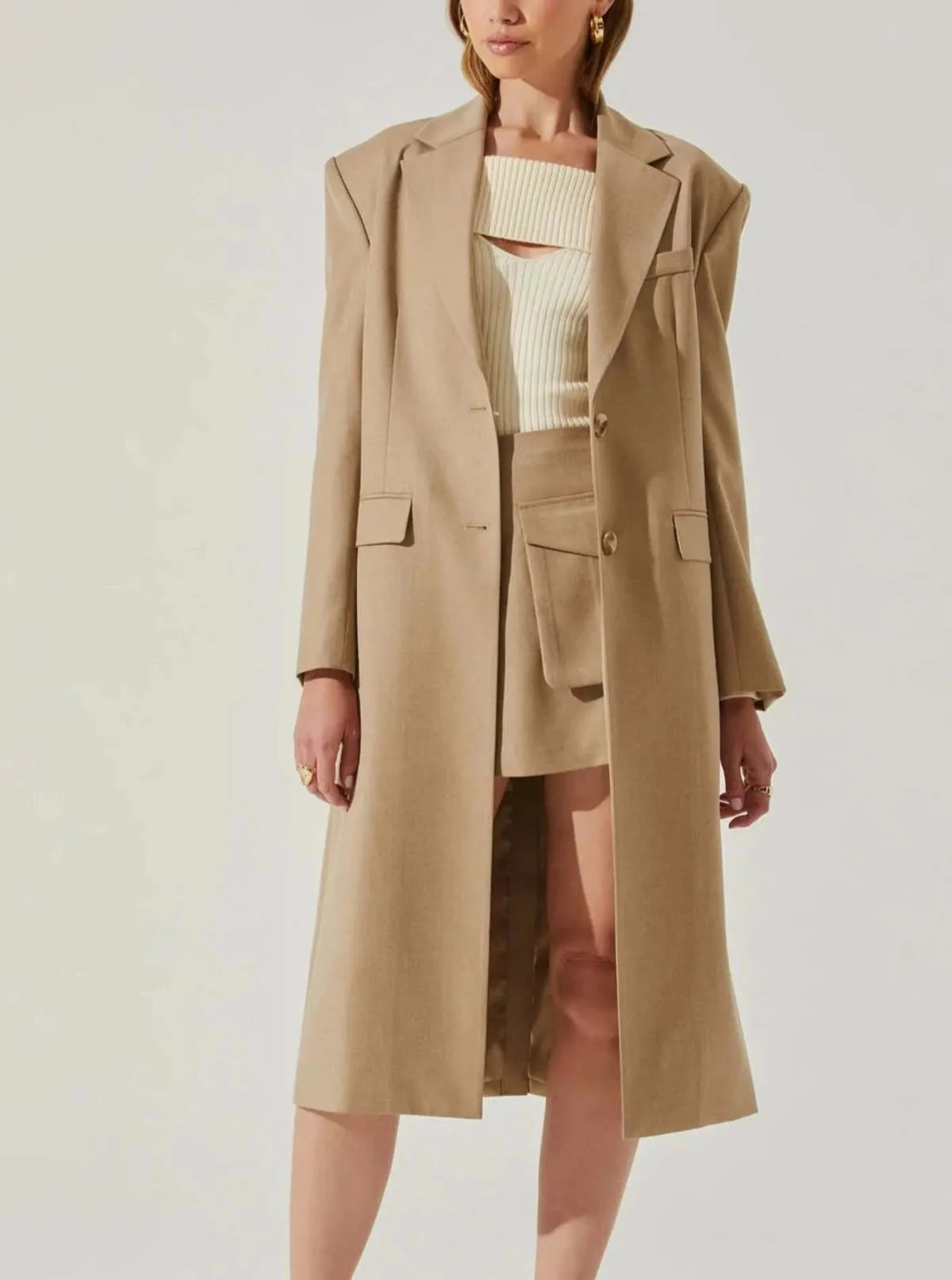 Long Blazer Coat - Taupe