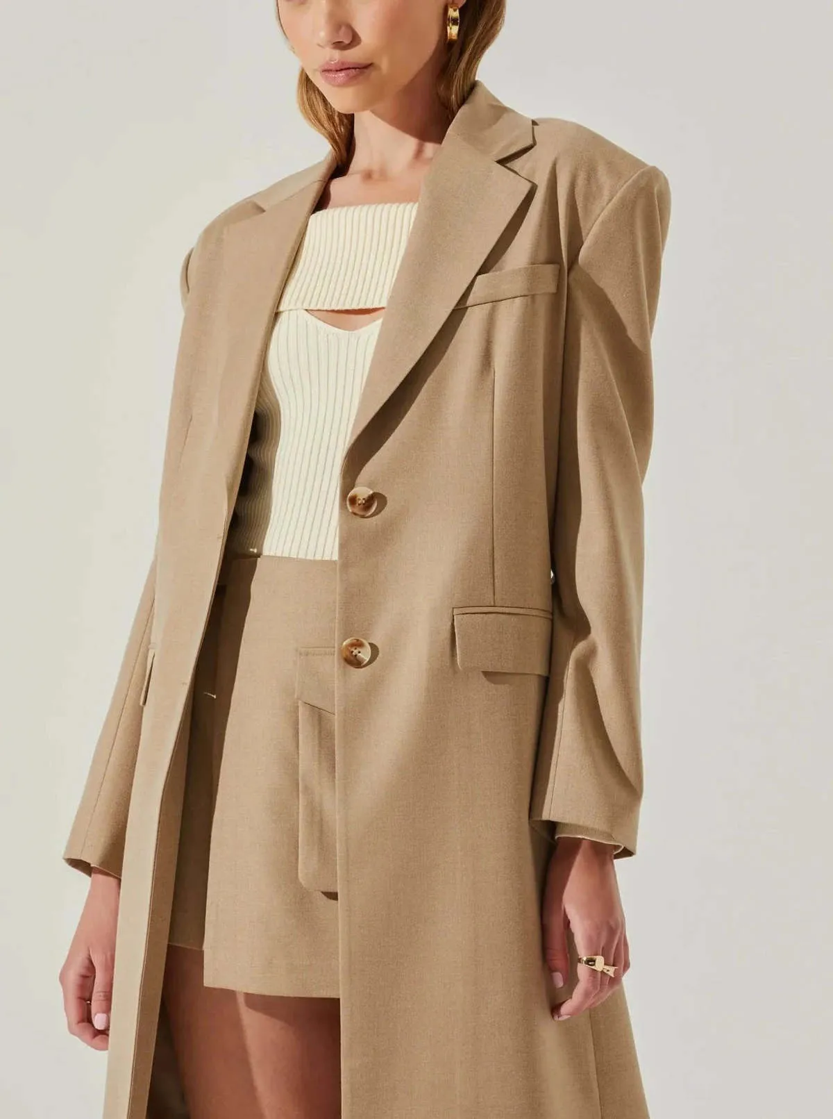 Long Blazer Coat - Taupe