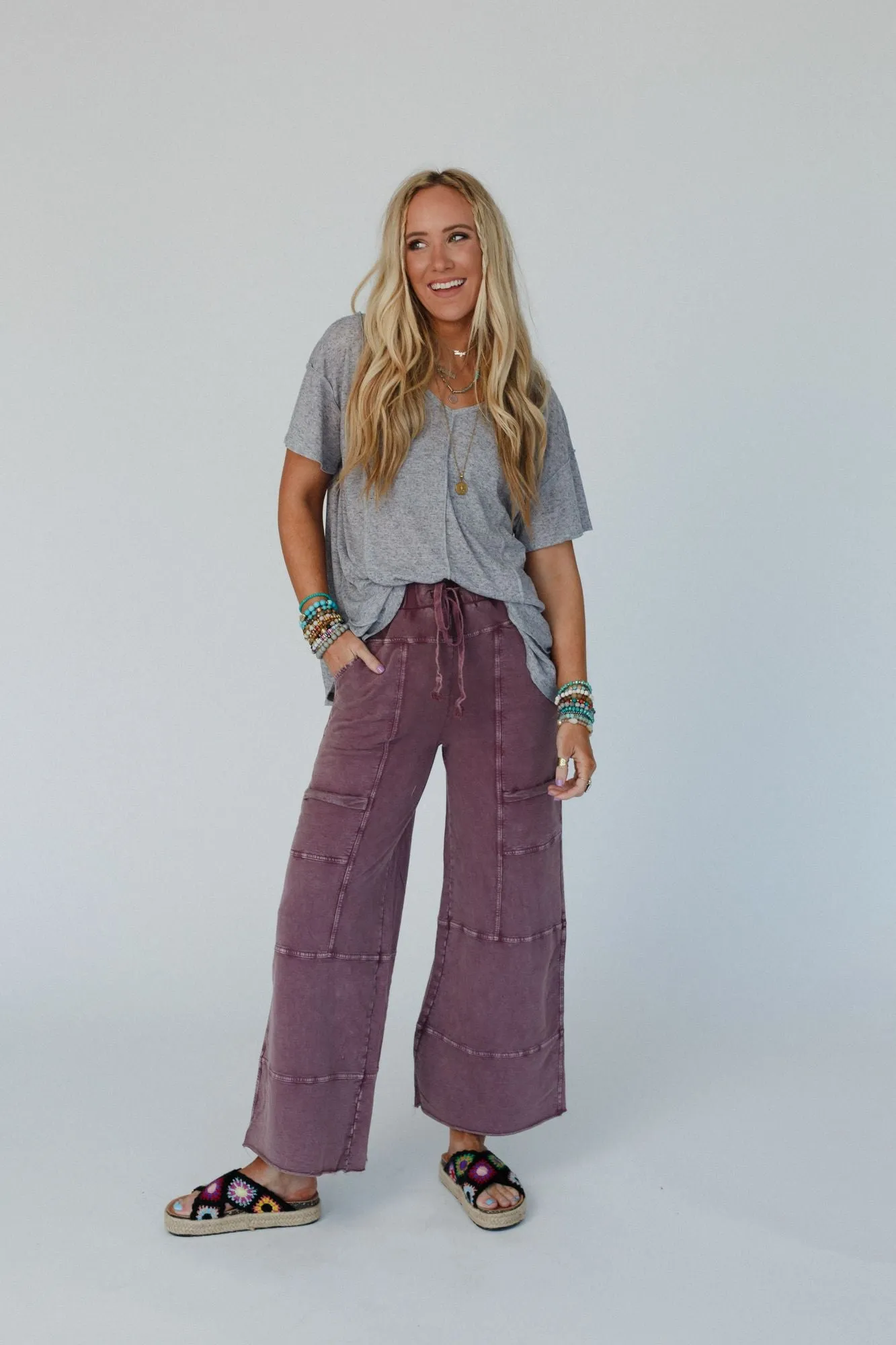 Lucky One Wide Leg Full Pant - Plum