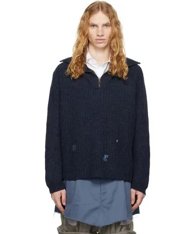 Maison Margiela Navy Summer Shetland Knit Sweatshirt