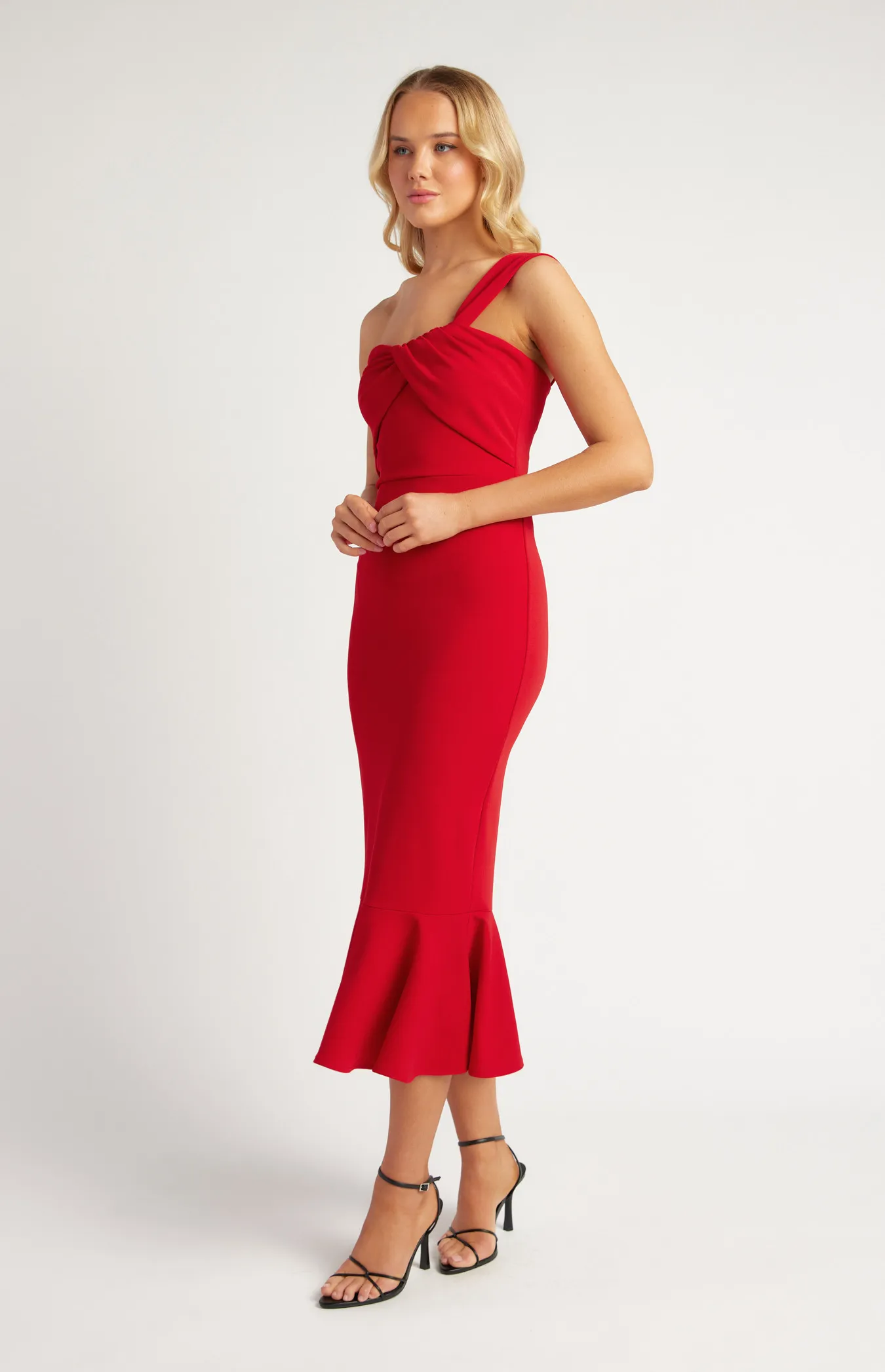 Mermaid Hem Front Twist Detail One Shoulder Dress (SDR1682A)