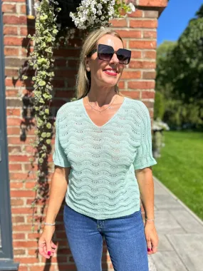 Mint Wavy Knit Short Sleeve Sharon