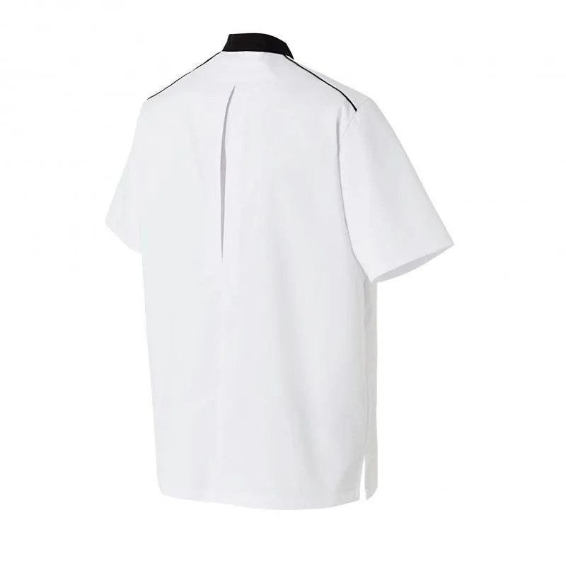 Neospirit Short Sleeves White Breathable Chef Coat with Black Piping - MOLINEL