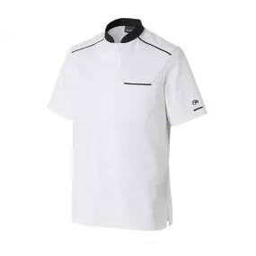 Neospirit Short Sleeves White Breathable Chef Coat with Black Piping - MOLINEL