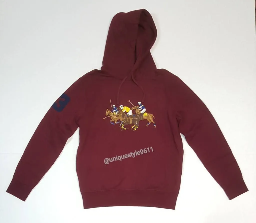 Nwt  Polo Ralph Lauren Burgundy Triple Pony Embroidered Hoodie