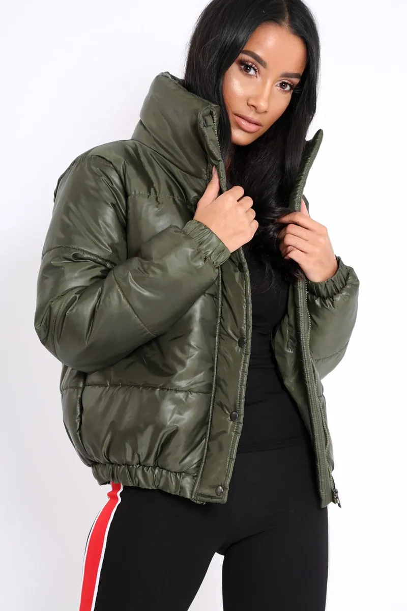 Olive Shiny Puffer Coat - Penny