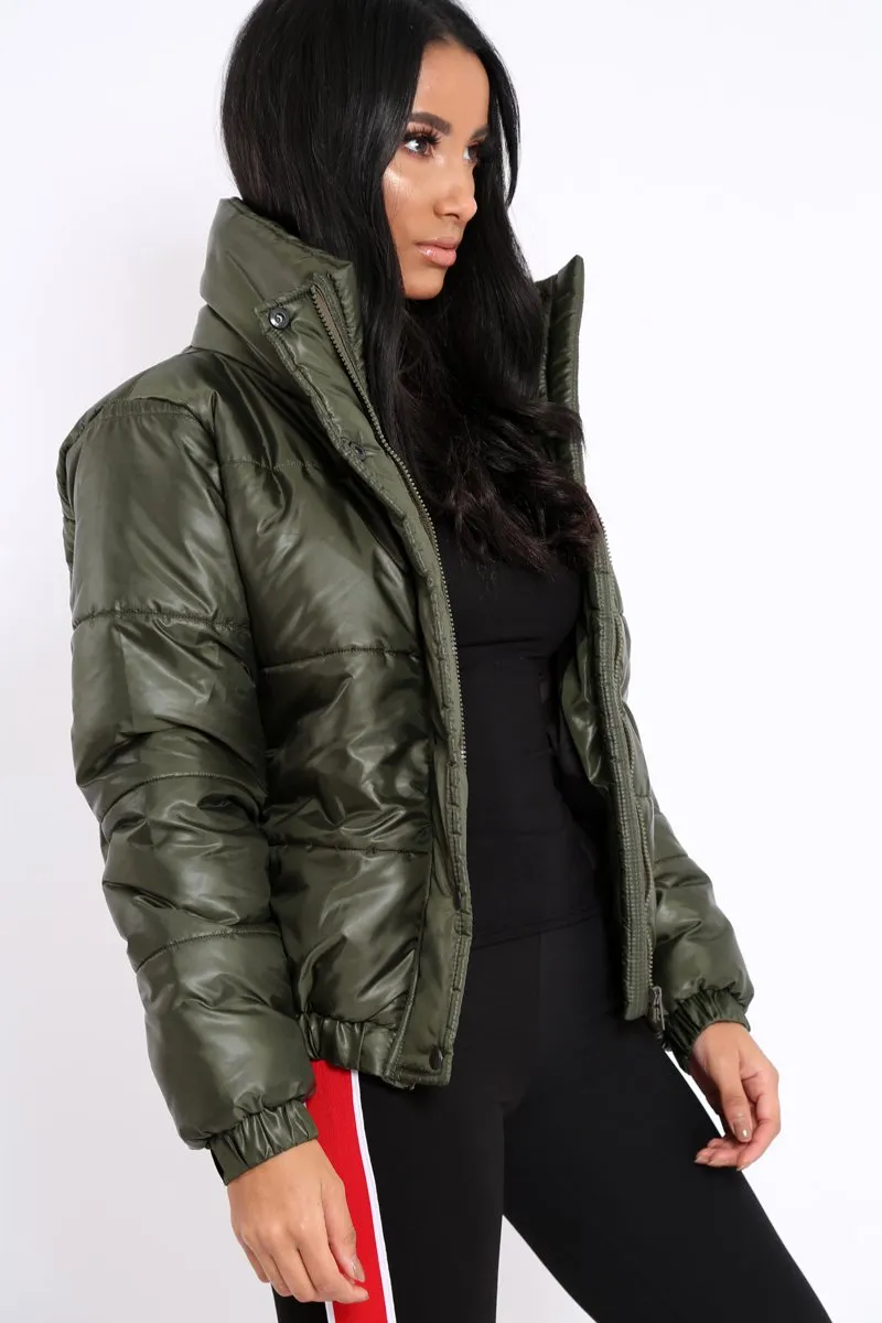 Olive Shiny Puffer Coat - Penny