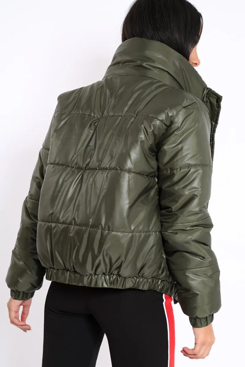 Olive Shiny Puffer Coat - Penny