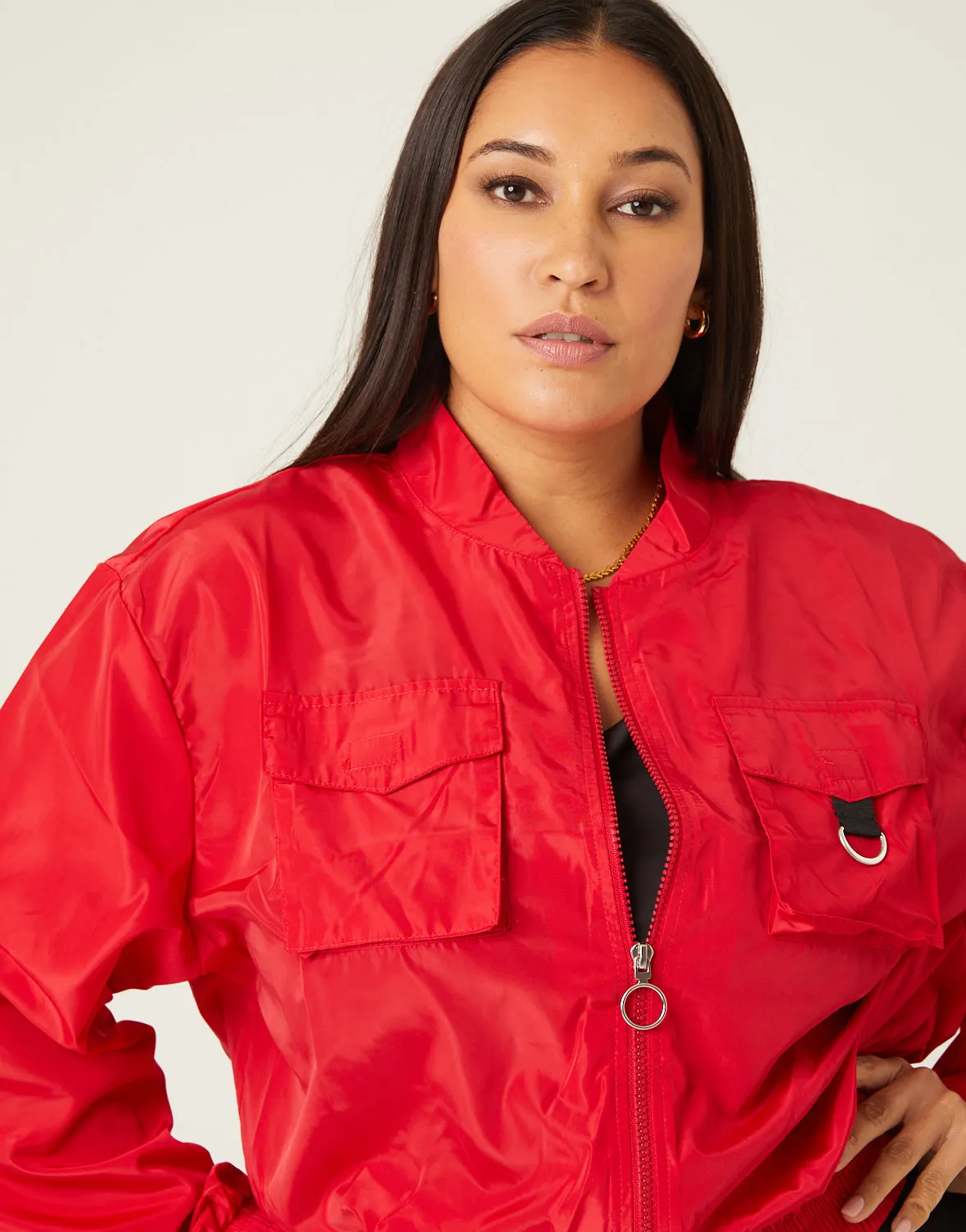 Plus Size Windbreaker Bomber Jacket