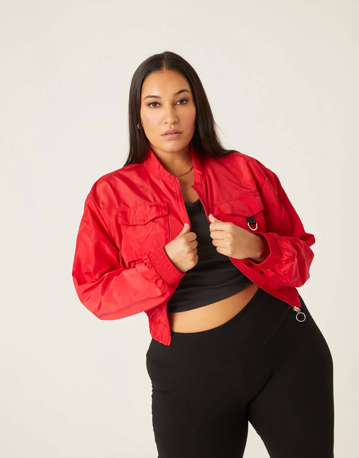 Plus Size Windbreaker Bomber Jacket