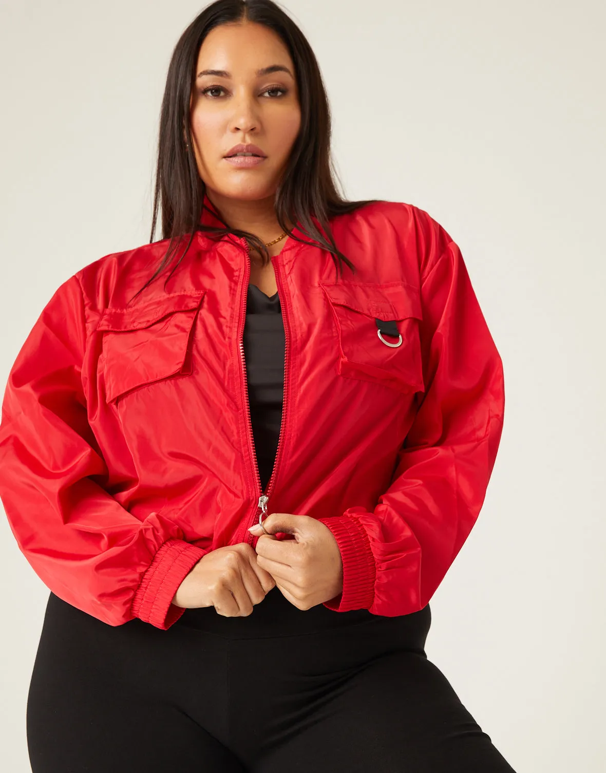 Plus Size Windbreaker Bomber Jacket