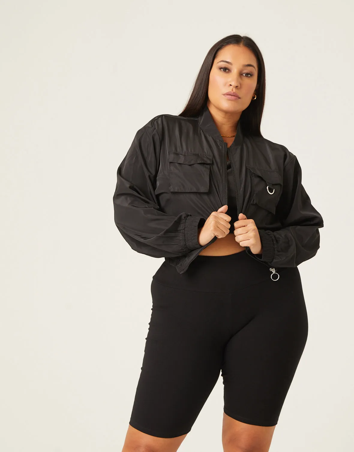 Plus Size Windbreaker Bomber Jacket