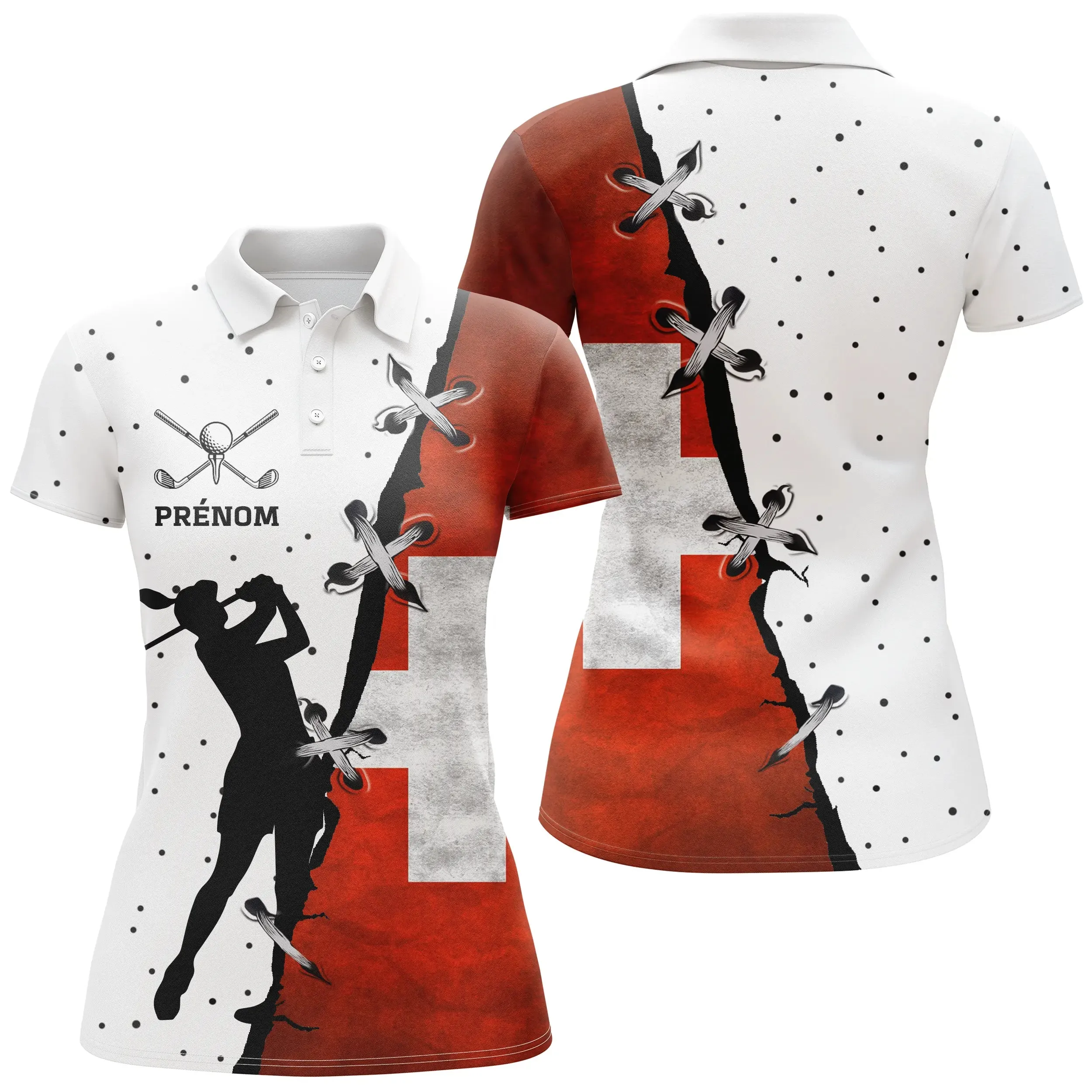 Polo de Golf Homme Femme, Cadeau Personnalisé Fan de Golf, Golfeur, Drapeau Suisse - CT06072234