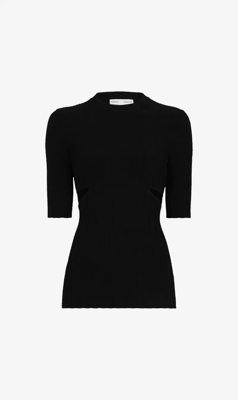  Proenza Schouler White Label      Rib Knit Cut Out Sweater - Black 