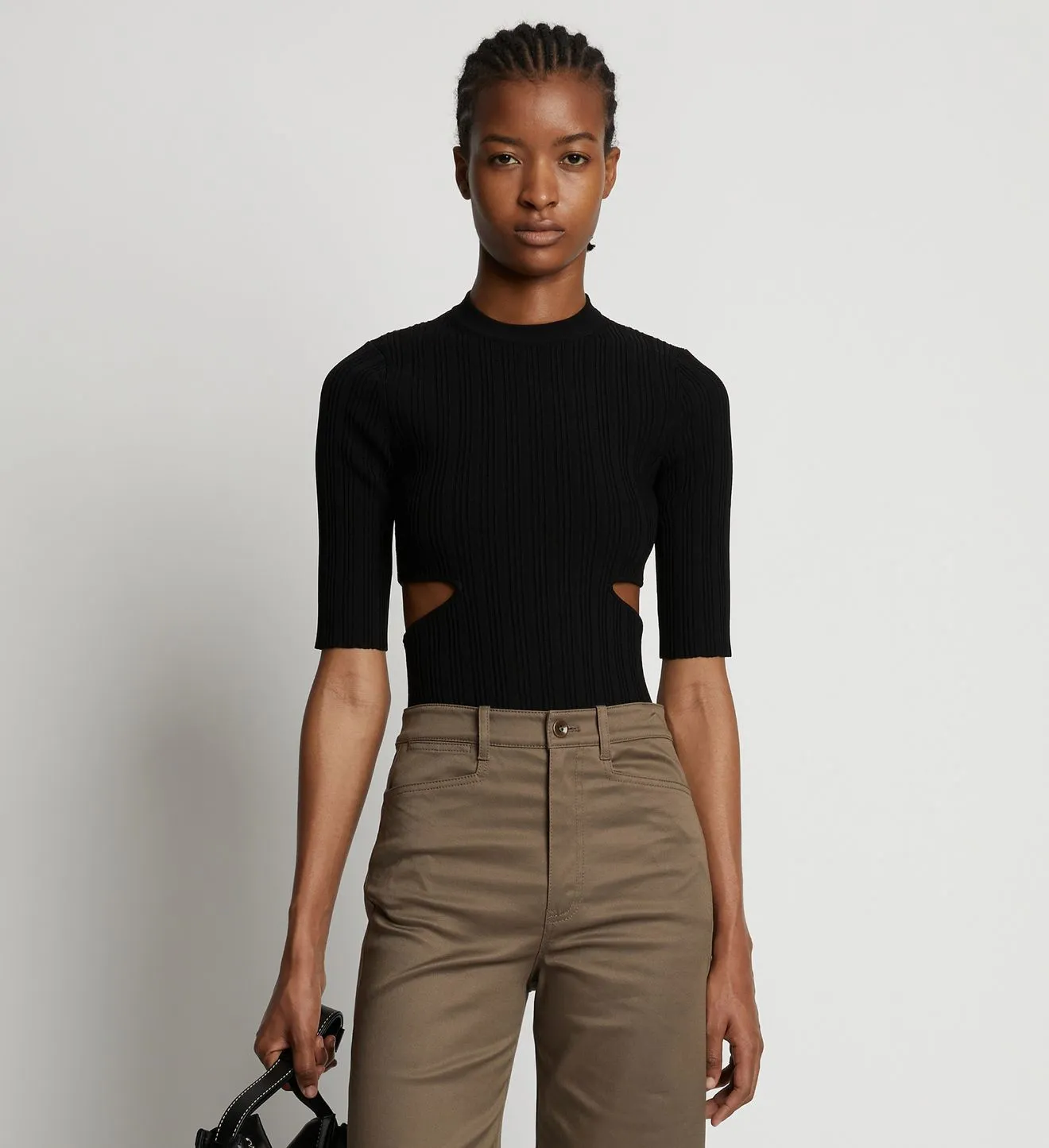  Proenza Schouler White Label      Rib Knit Cut Out Sweater - Black 