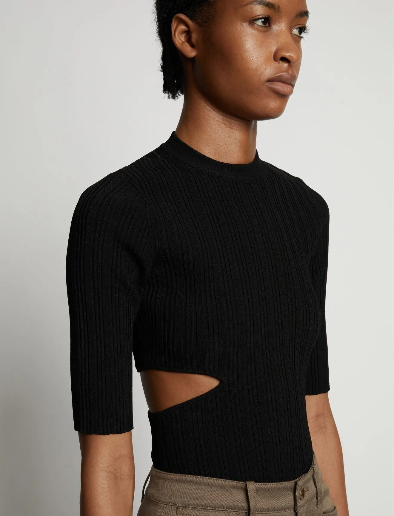  Proenza Schouler White Label      Rib Knit Cut Out Sweater - Black 