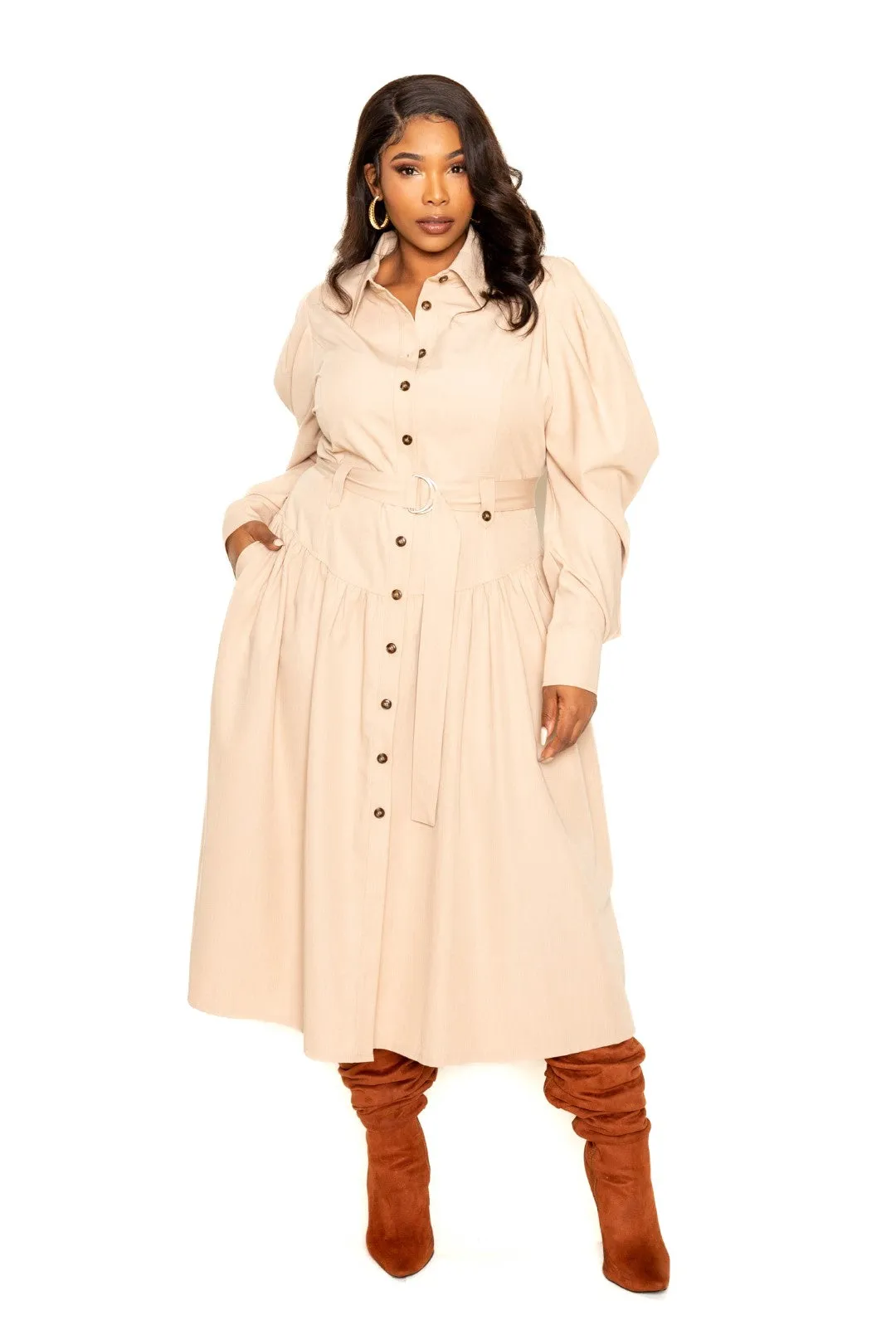 Puff Sleeve Trench Jacket Dress (2 Colors)