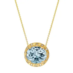 Queen Oval Aquamarine Necklace with Sprinkled Diamonds