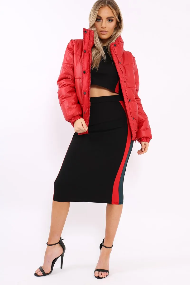 Red Shiny Puffer Coat - Penny