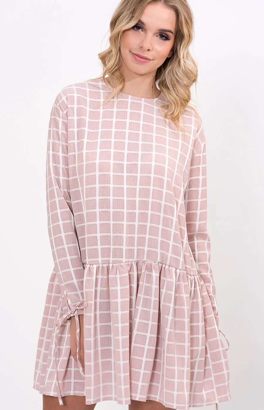 Rounded Neckline Long Sleeve A-Line Dress (SD23B) 