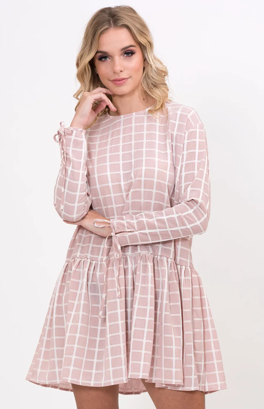 Rounded Neckline Long Sleeve A-Line Dress (SD23B) 