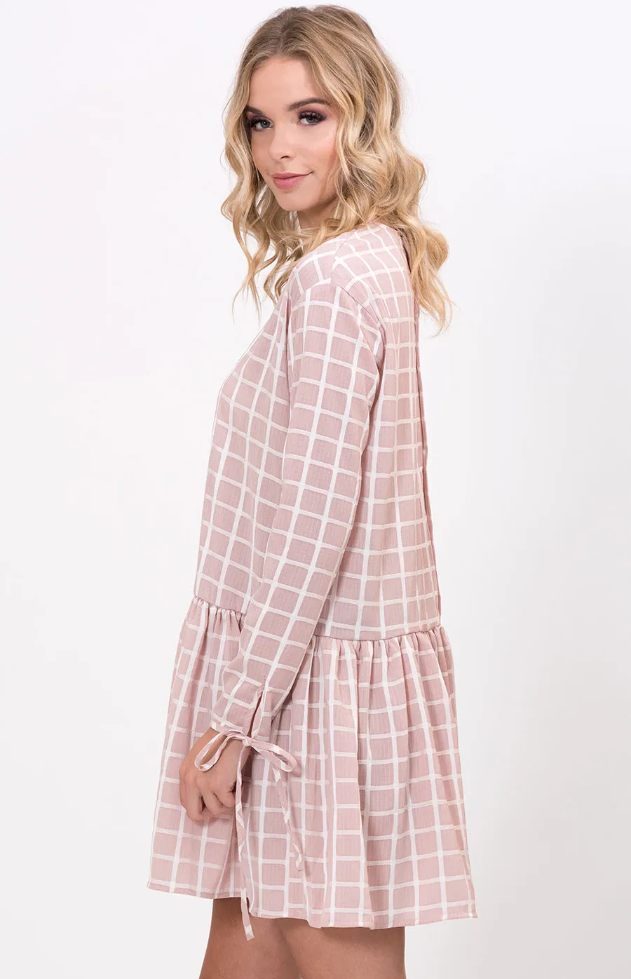 Rounded Neckline Long Sleeve A-Line Dress (SD23B) 