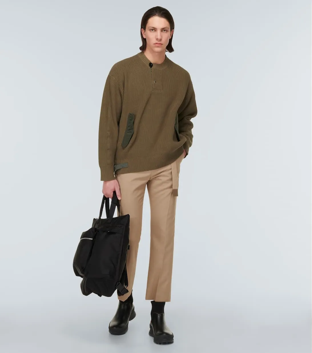 sacai  |Blended Fabrics U-Neck Long Sleeves Plain Cotton Designers