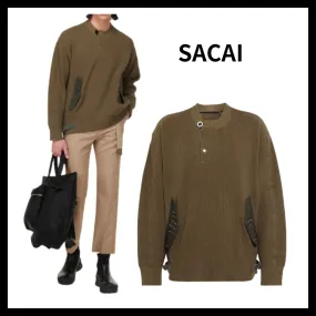 sacai  |Blended Fabrics U-Neck Long Sleeves Plain Cotton Designers