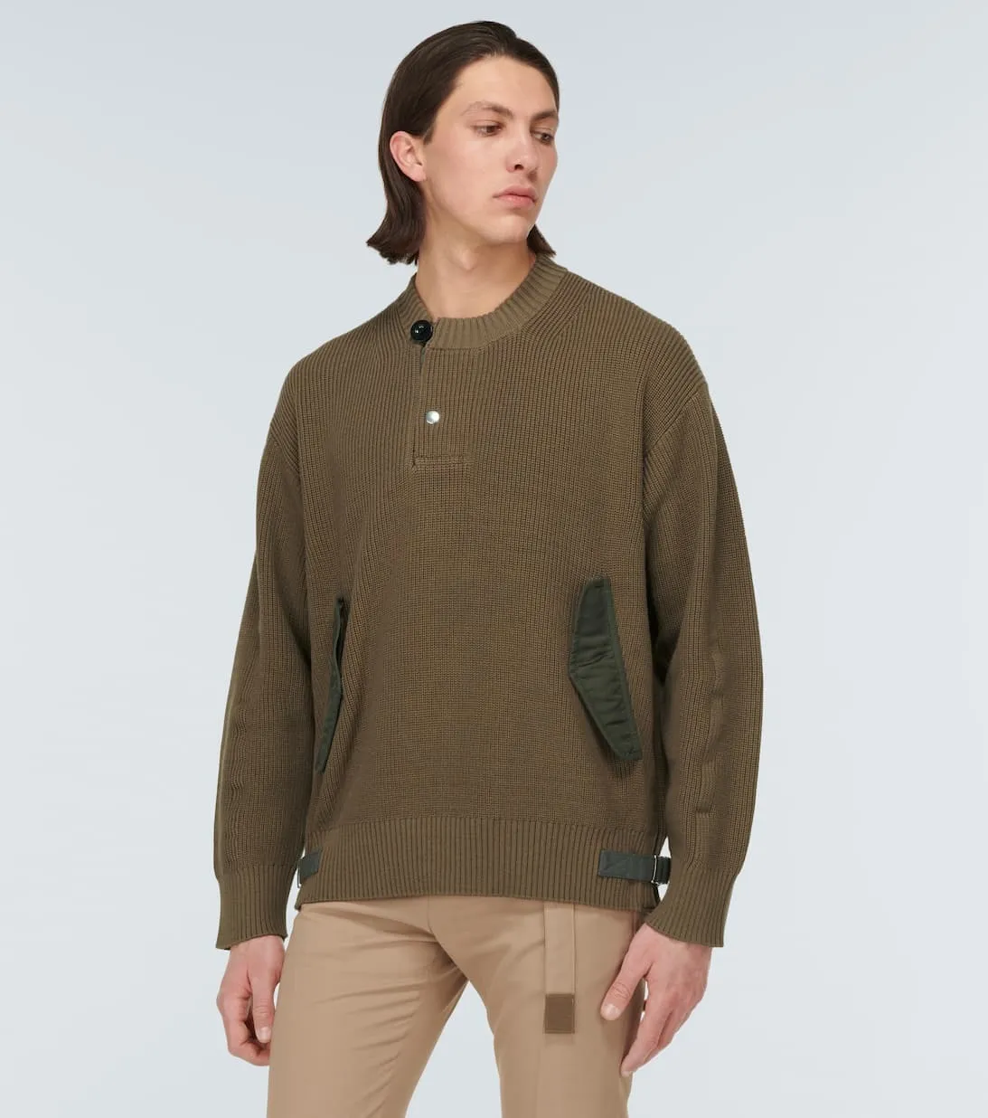 sacai  |Blended Fabrics U-Neck Long Sleeves Plain Cotton Designers