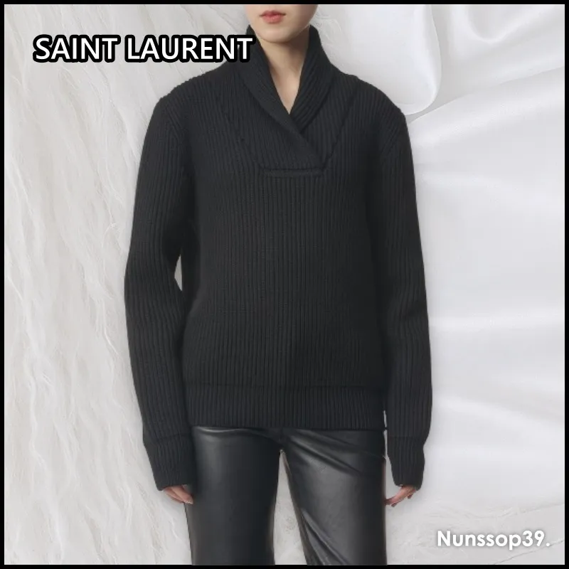 Saint Laurent  |Street Style Long Sleeves Plain Logo Luxury Sweaters