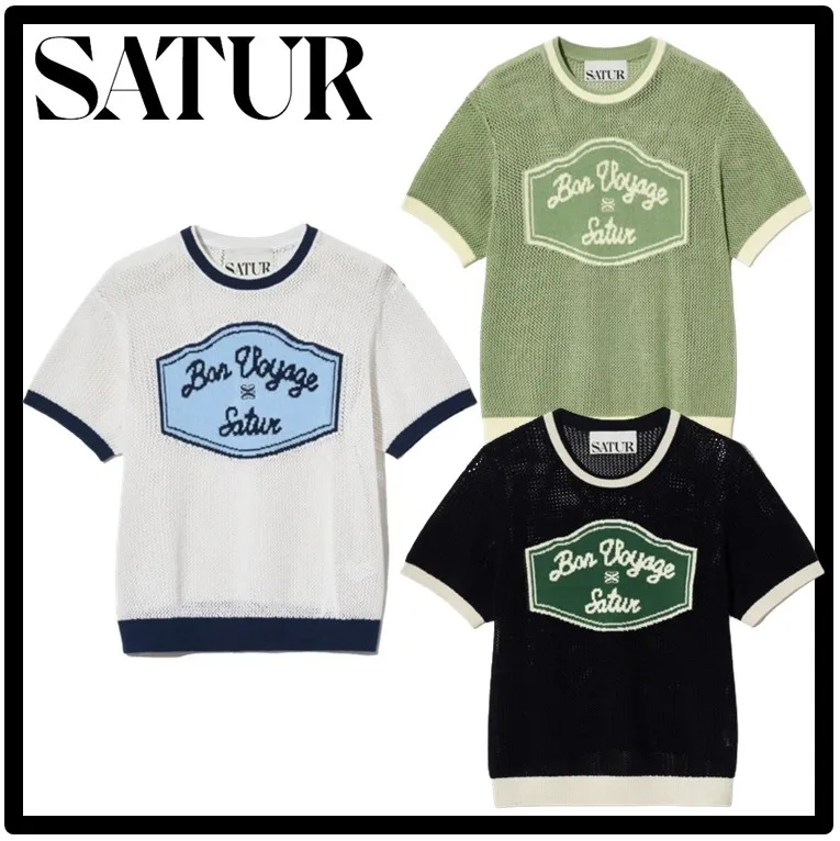 SATUR  |Street Style Short Sleeves Logo Skater Style Sweaters