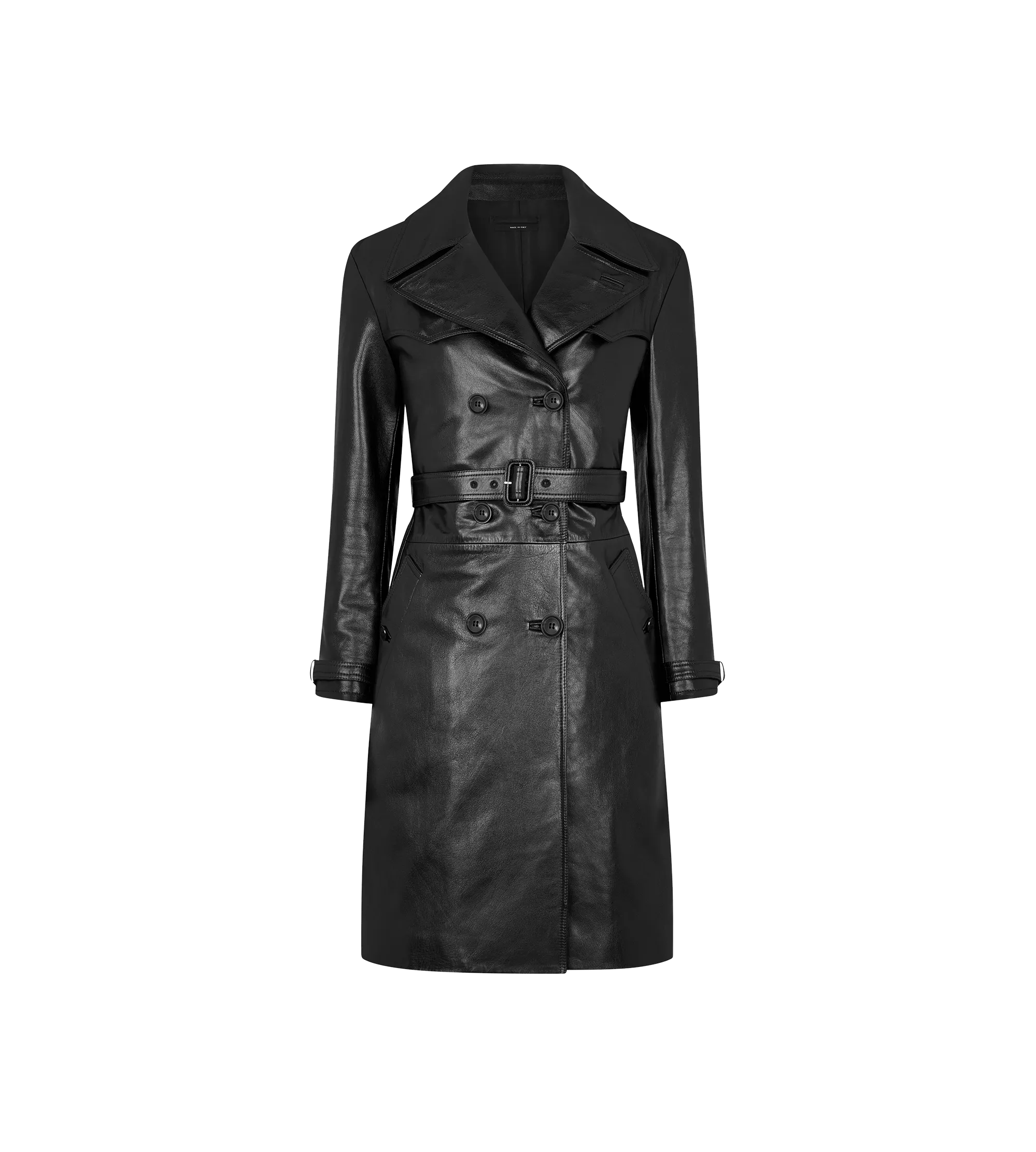 SHINY GOAT PLONGE' DOUBLE BREASTED TRENCH COAT