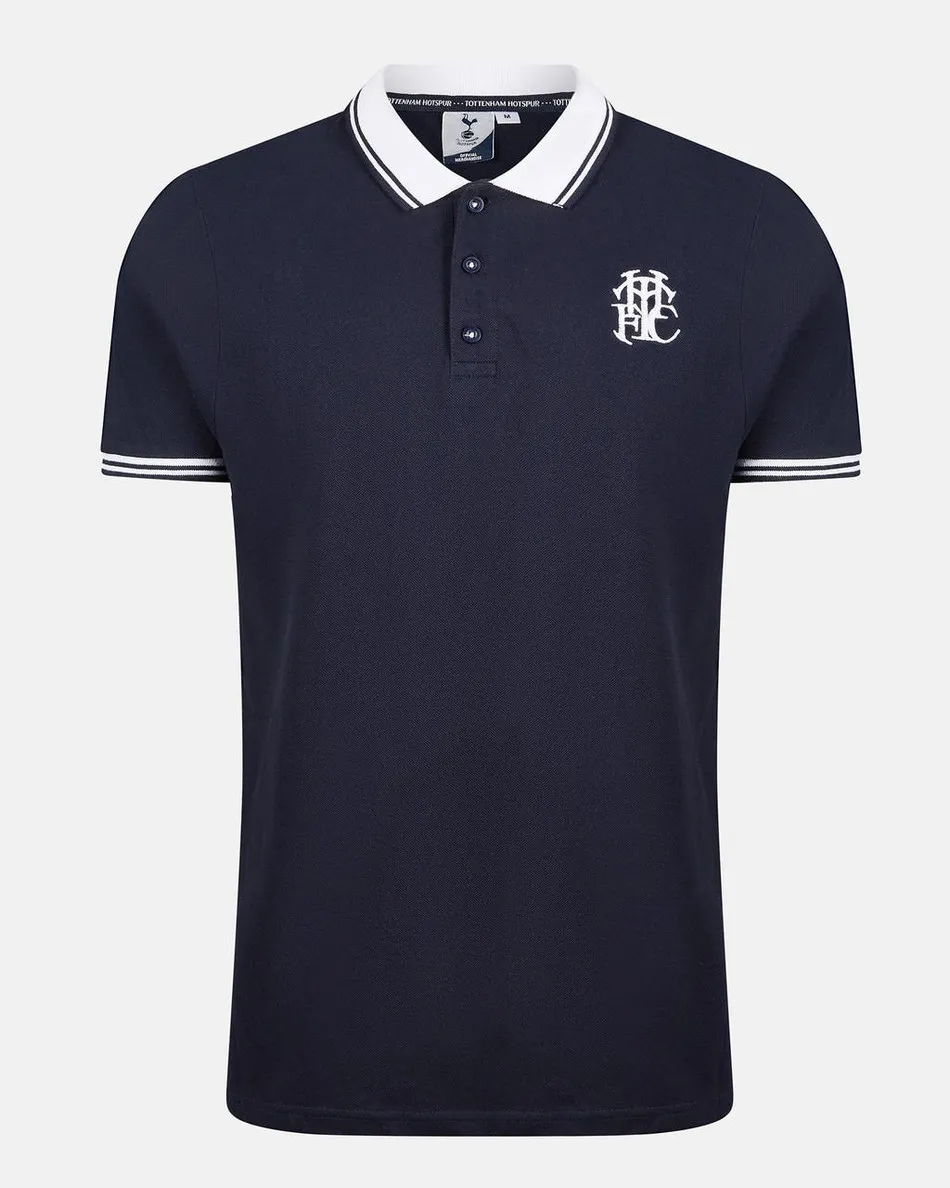 Spurs Mens Navy Contrast Collar Polo