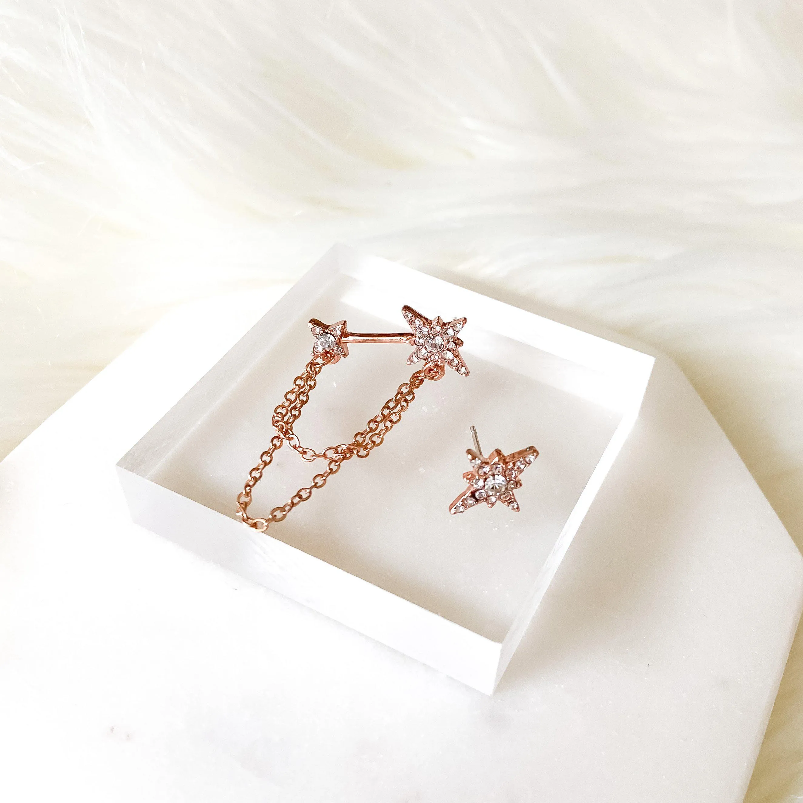 Star Chained Asymmetric Stud Earrings