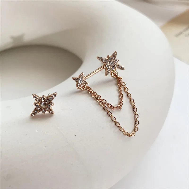 Star Chained Asymmetric Stud Earrings