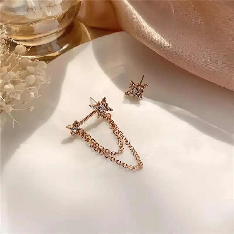 Star Chained Asymmetric Stud Earrings