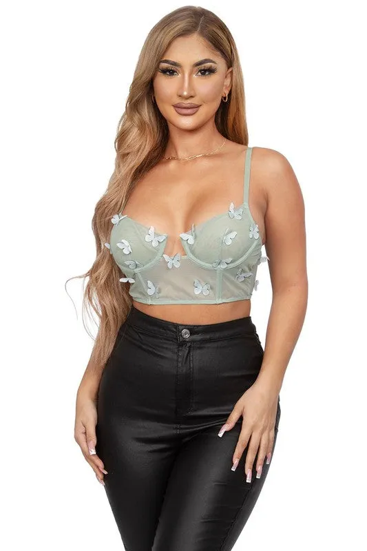 Stretch Mesh Butterfly Bra Crop Top Corset