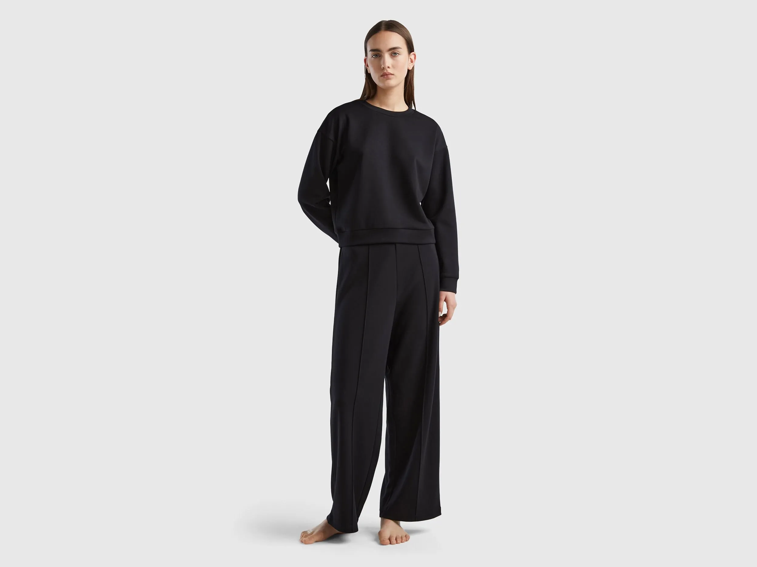 Stretch viscose blend sweat - Black | Benetton