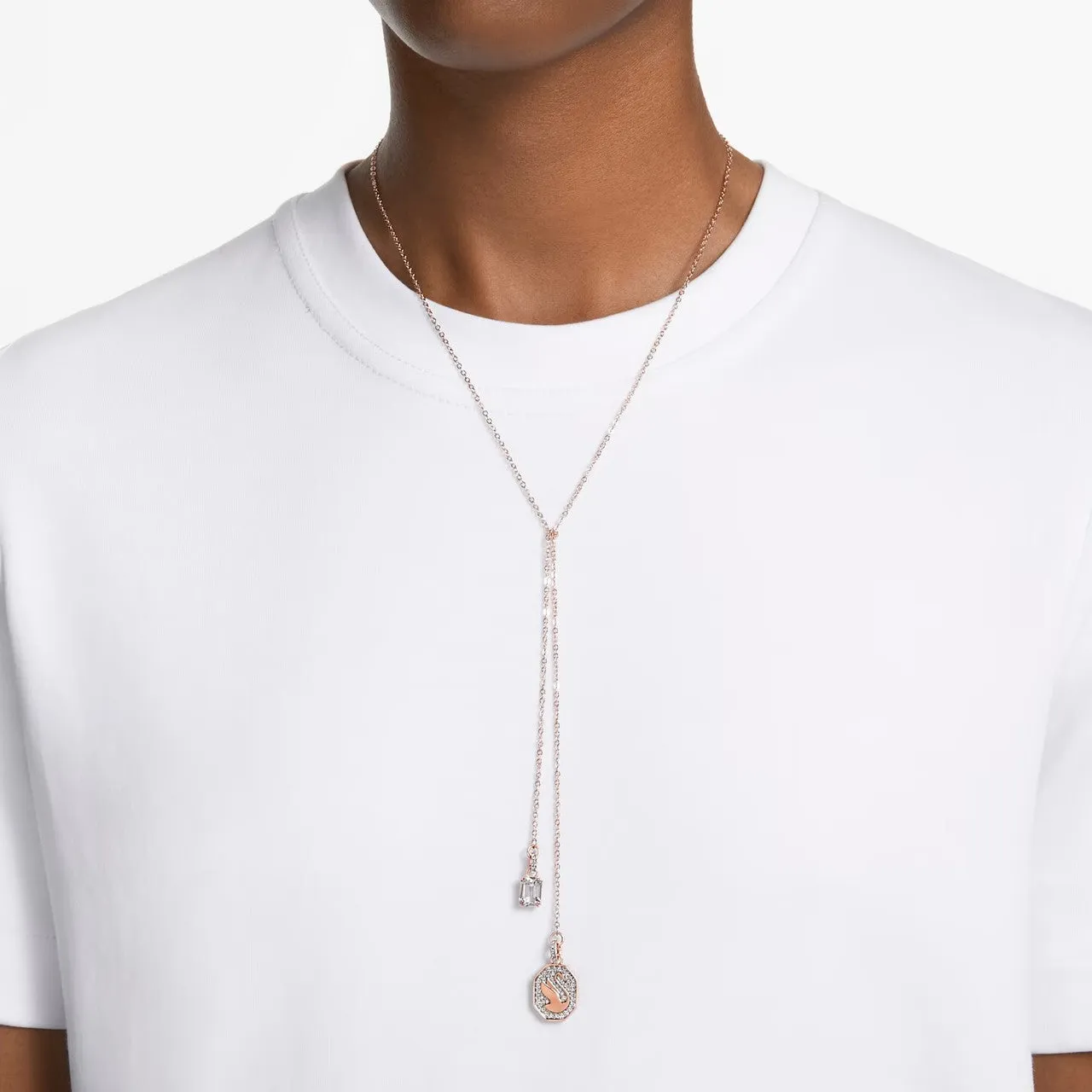 Swarovski Signum Y Necklace, Swan, White, Rose Gold-Tone Plated -5628565