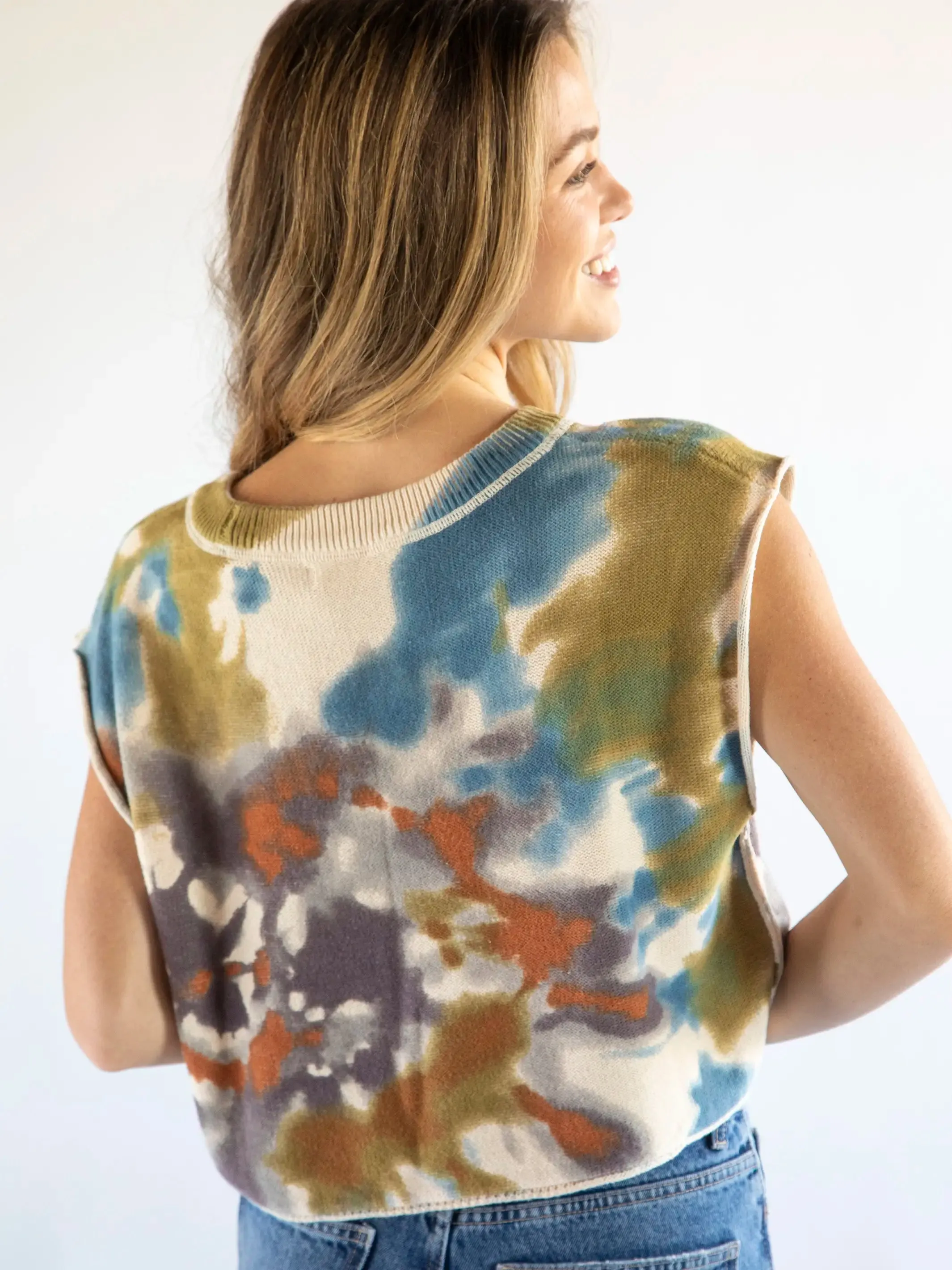 Taylor Cotton Sleeveless Sweater - Sunset Tie-Dye