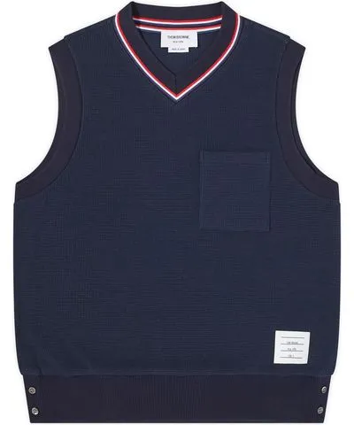 Thom Browne Men's Stripe Trim Textured V-Neck Knit Vest