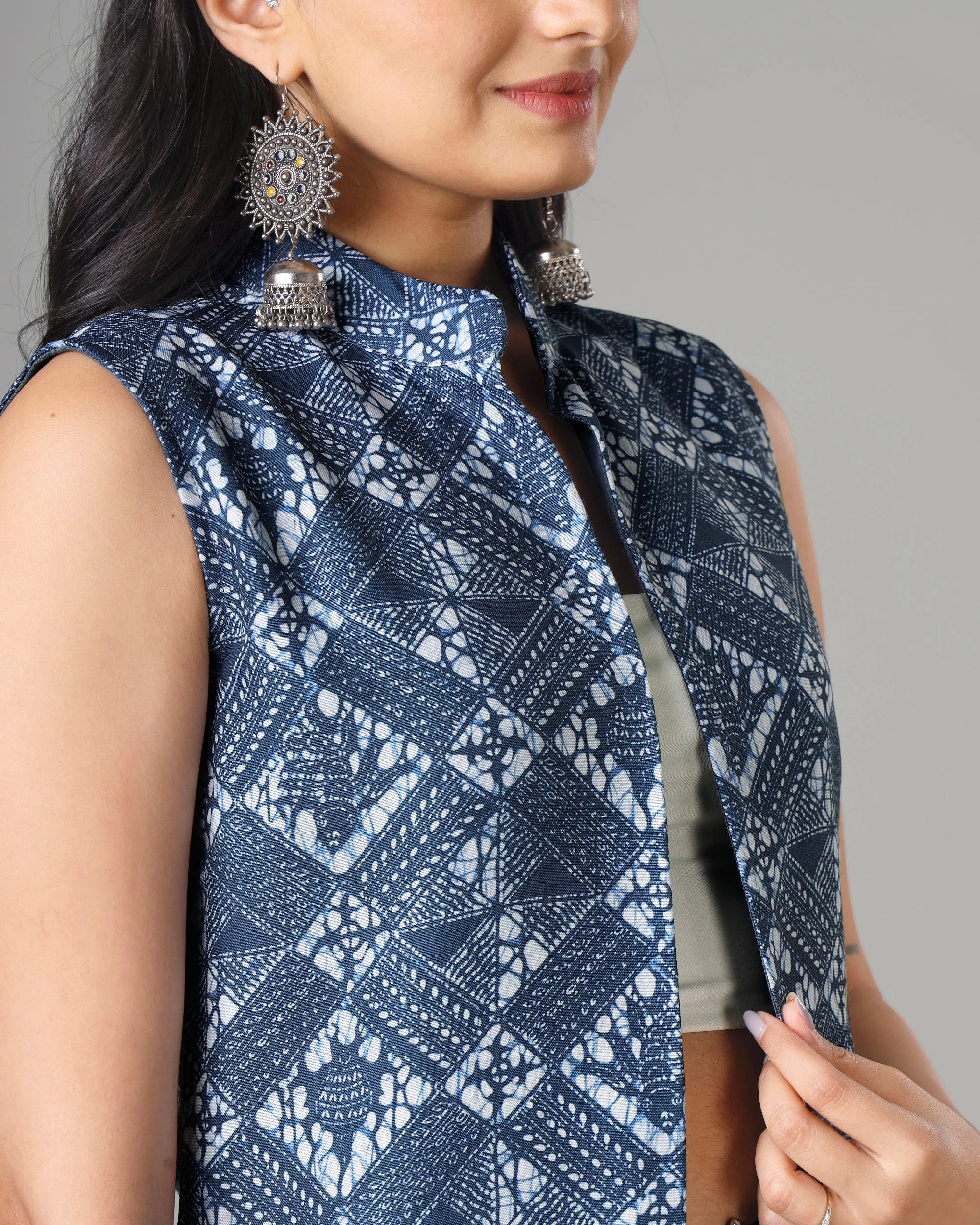 Traditional Indigo Long Jacket For Woman