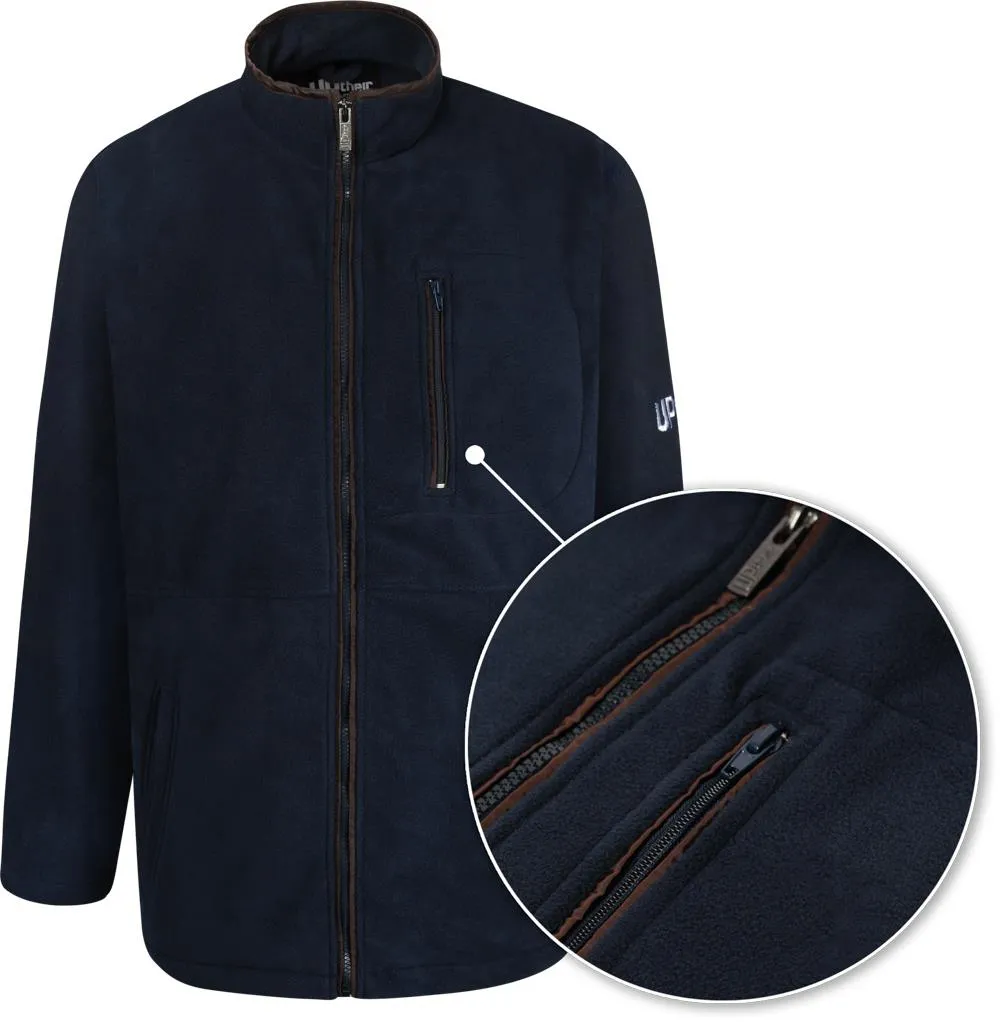 Uptheir Luxury Abe Leather Trim Fleece Jacket - Navy